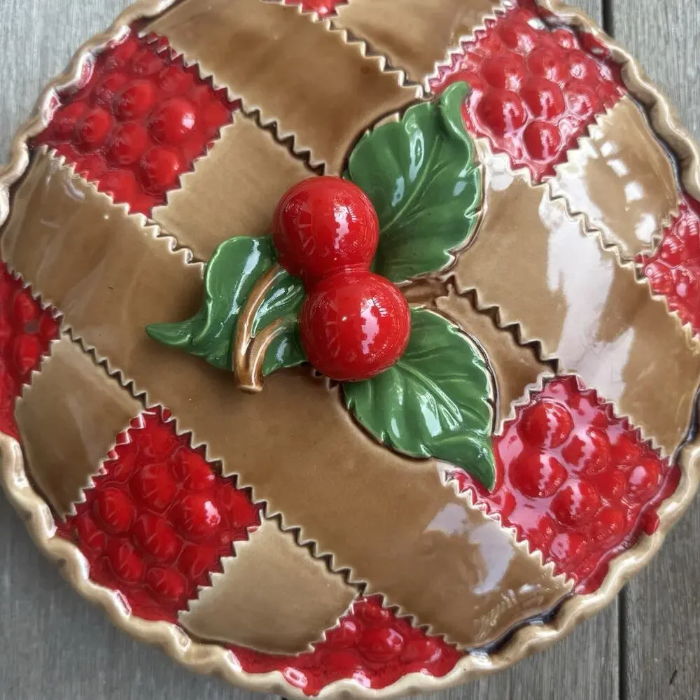 Vintage Cherry Pie Covered Baking Dish with Lid Vintage Lattice Cottagecore